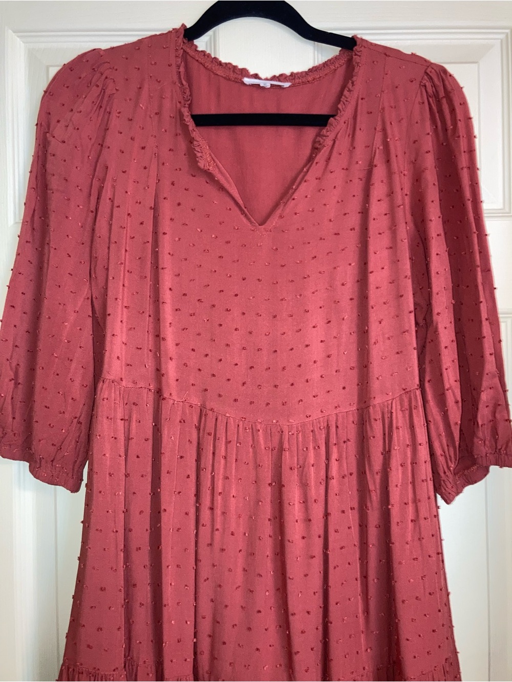 tea n rose Rust-Red Swiss Dot Tiered Maxi Dress - Picture 3 of 9